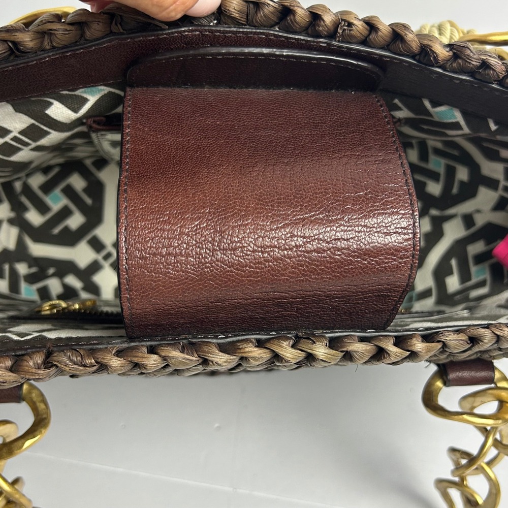 Juicy Couture Y2K Woven Straw Nautical Anchor Charm Tote Bag Brown - Picture 12 of 16
